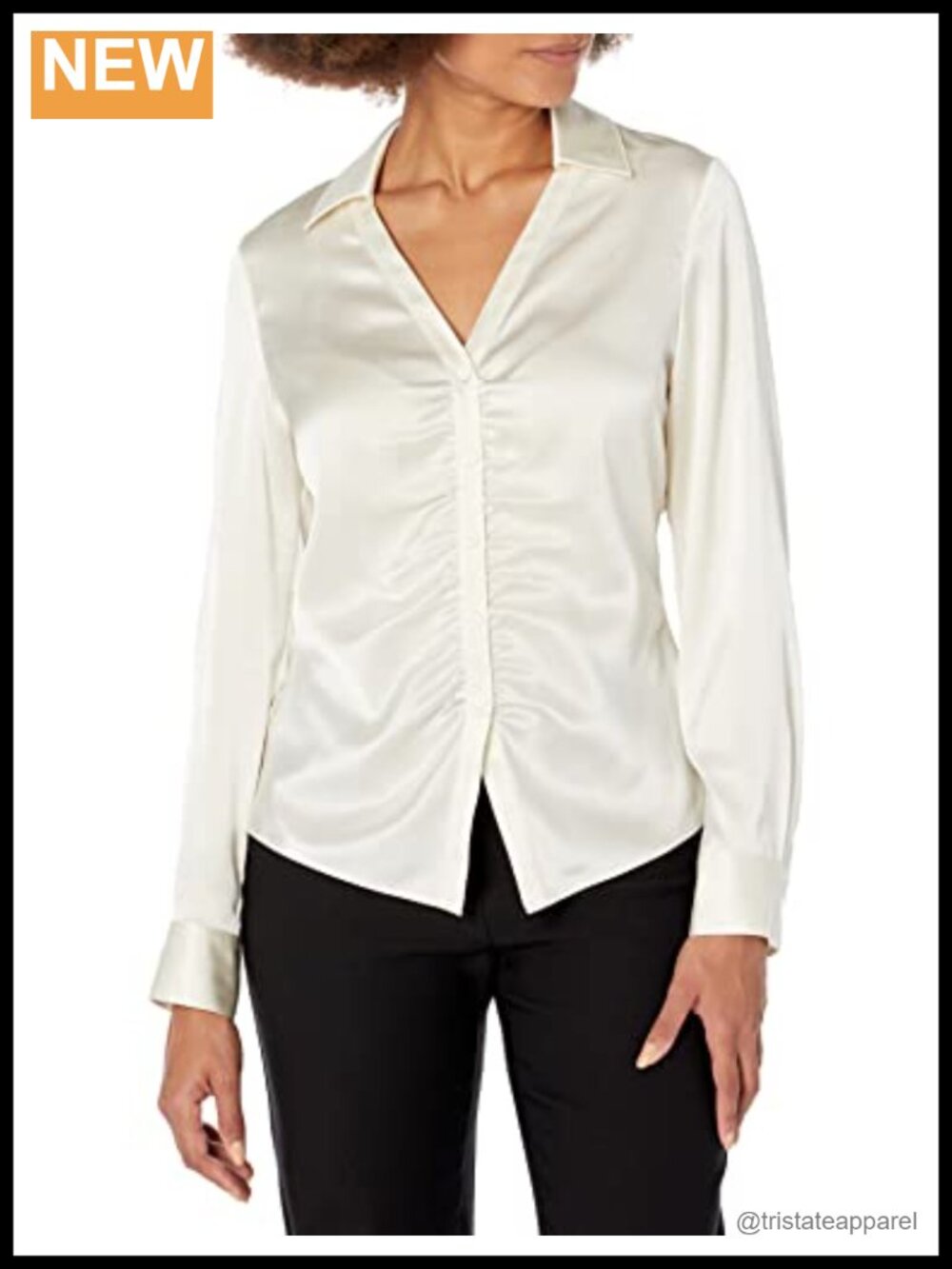 Theory Ruched Button-Down Shirt - Stretchable Triacetate Blend, V-Neck, Long